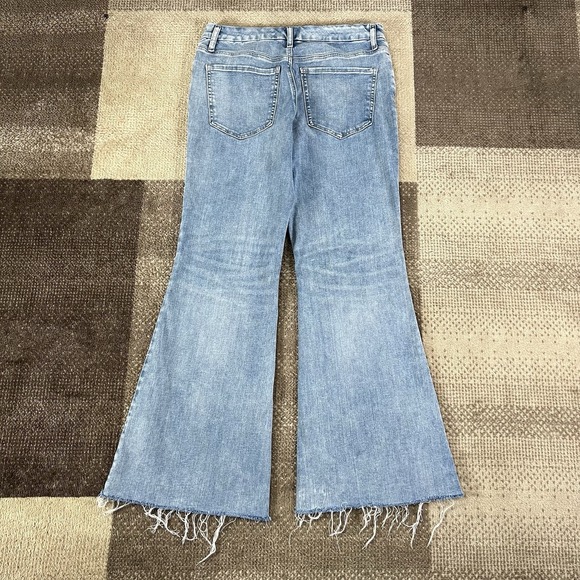Express Jeans Womens 31X28.5 Flare Mid Rise Dark Wash Denim Stretch 70s Fray - Picture 3 of 7